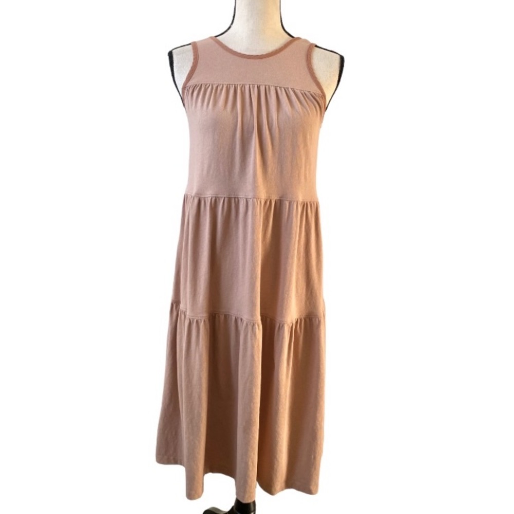 Everlane Oversized Tan The Weekend Tiered Midi Dress Size Small